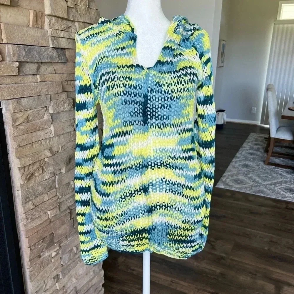 NWOT Chaser Long Sleeve Knit Bohemian Cardigan & Tank Set Blue/yellow Size M